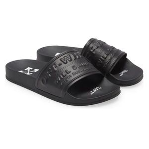 Off-White Virgil Abloh Black Embossed Logo Pool Slide Sandals EU 39 & 40 NIB